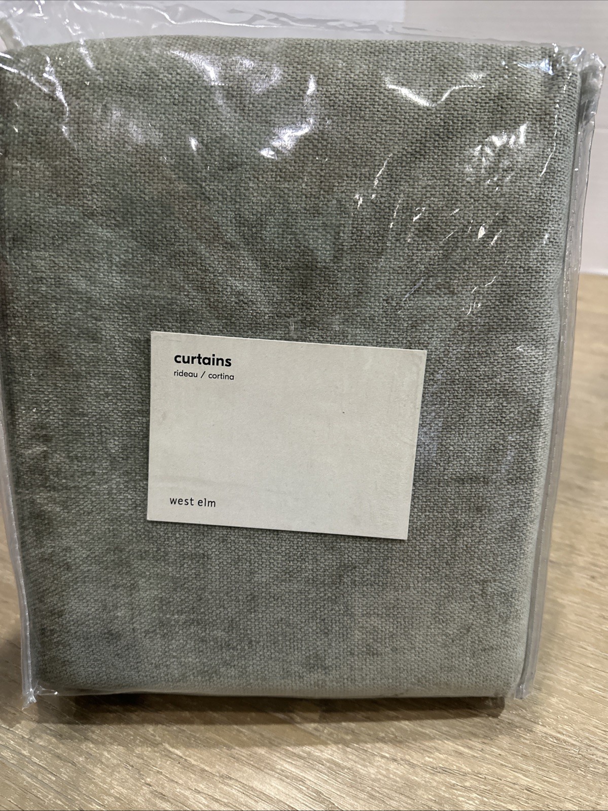West Elm Worn Velvet Curtain 1 panel 48×84″ Vetiver Green