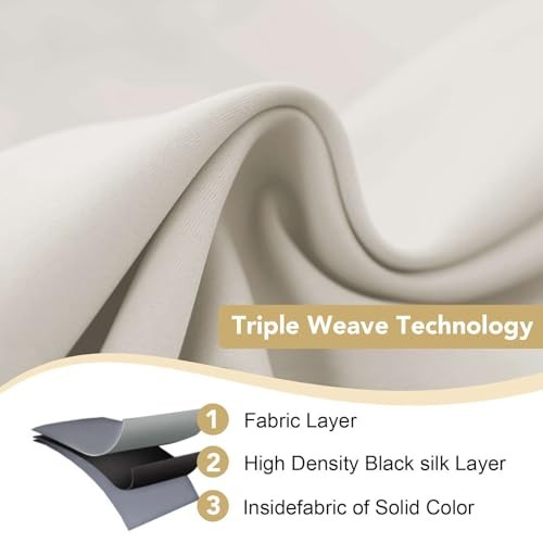 Blackout Curtains for Bedroom Thermal 42″W x 63″L (Pack of 2) Ivory/Cream