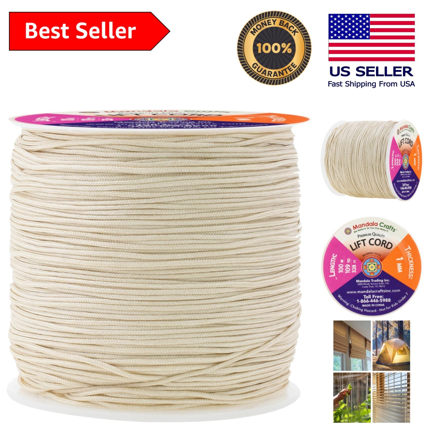 Durable 1mm Egg Shell Replacement Cord – 109 Yards for Window Shades & Crafts