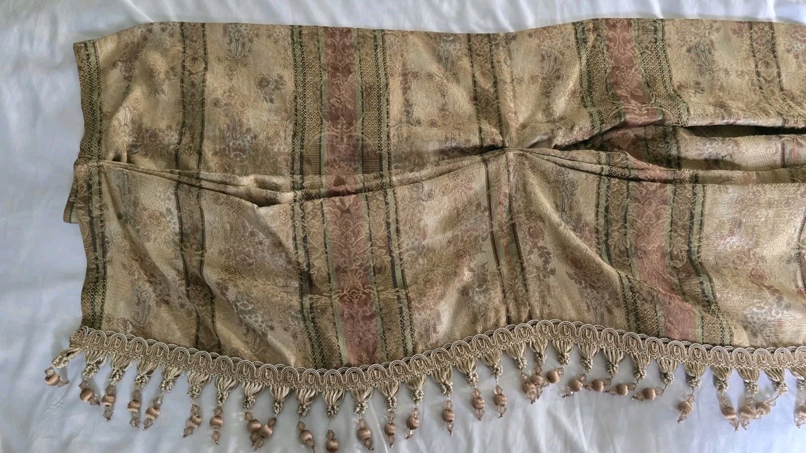 Croscil Beaded Window Valance 2 Panels Waterfall Scalloped 82×17 Damask Brocade