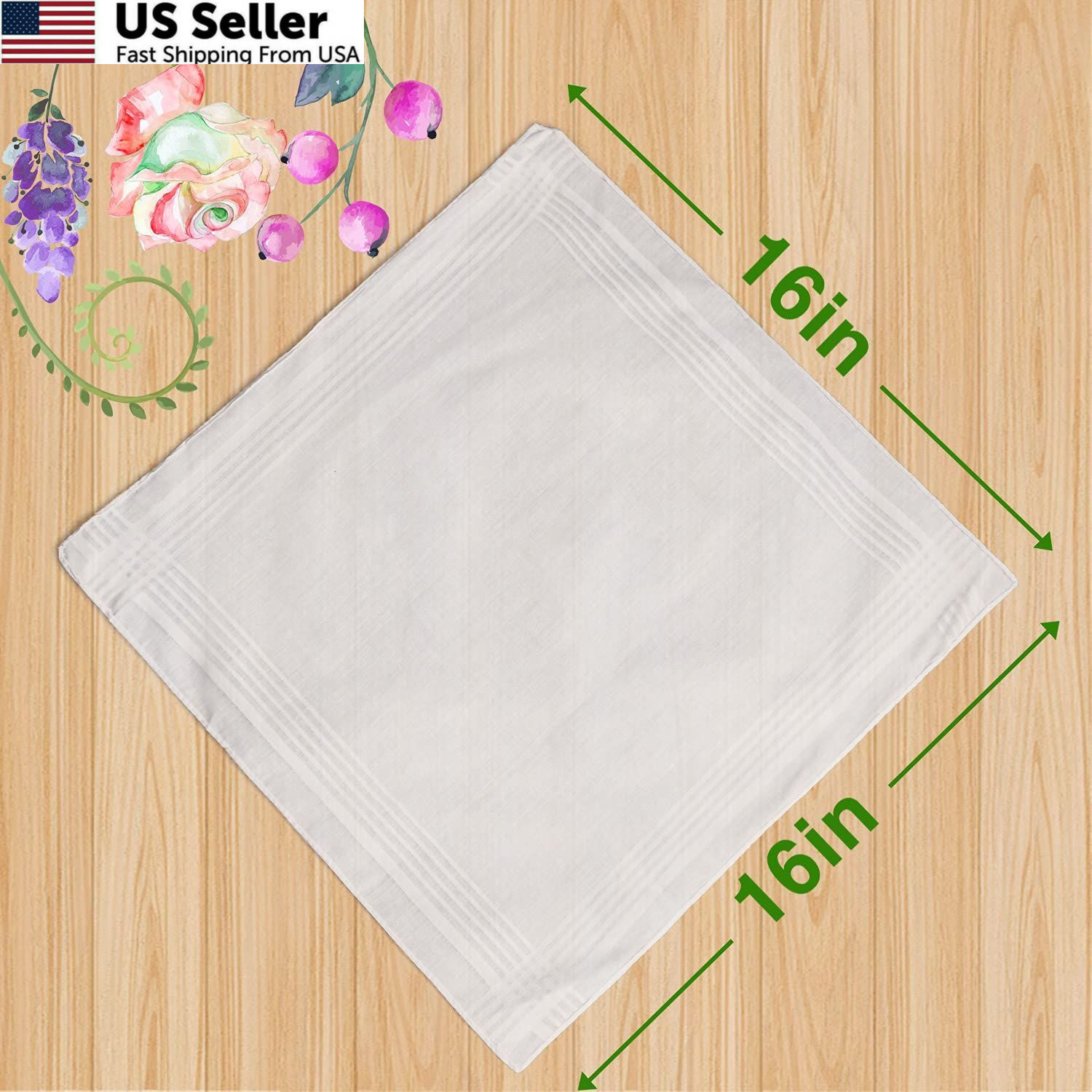 Scotamalone Men’s Handkerchiefs 100% Soft Cotton White Hankie 16 INCH,