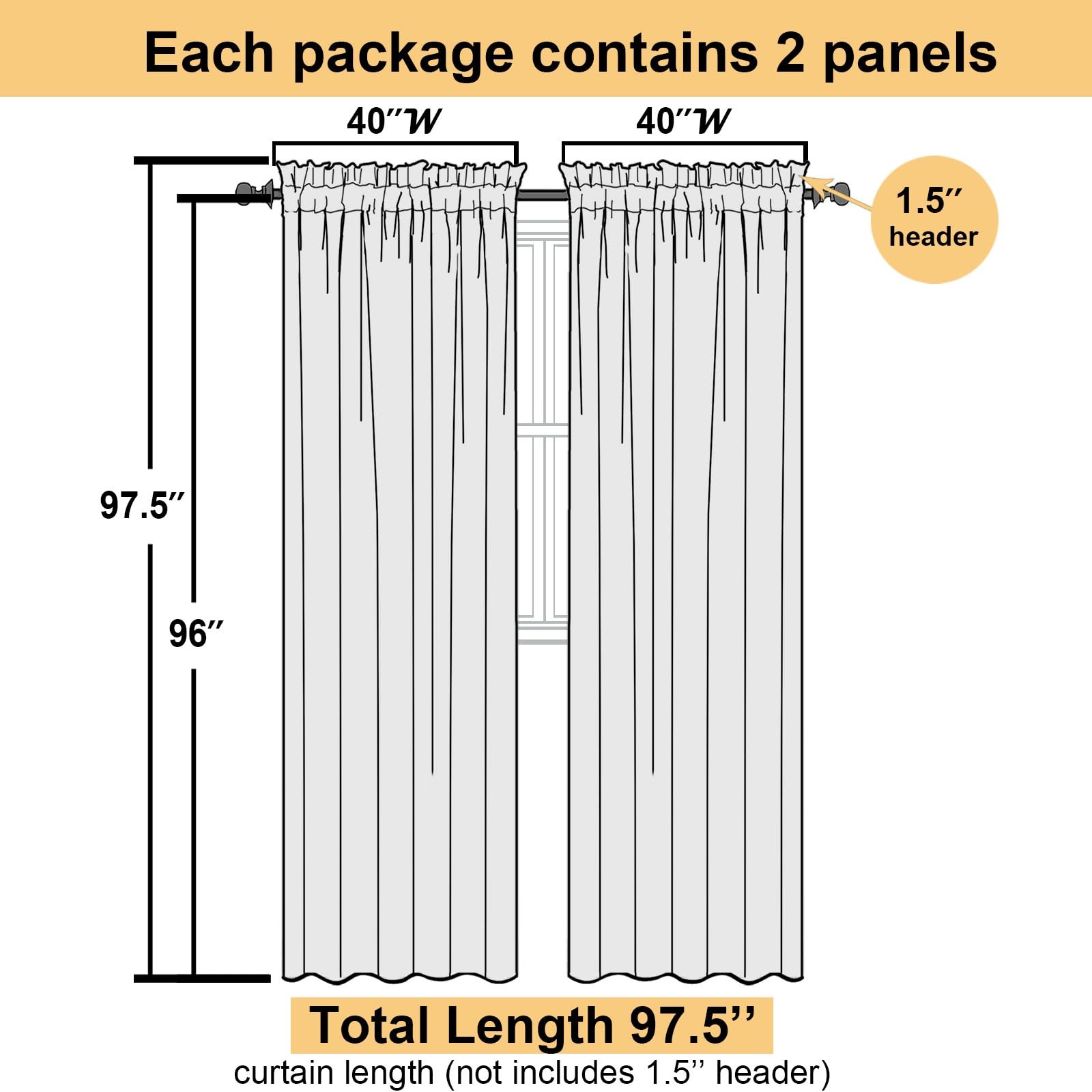 Lecloud Sheer Curtain Panels Set 96″ Inches 40″W x 96″L (Pack of 2), White