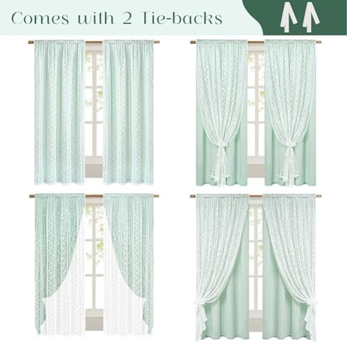 Linen Curtains for Bedroom 52″W x 63″L (Pack of 2) Mint Green Light Filtering