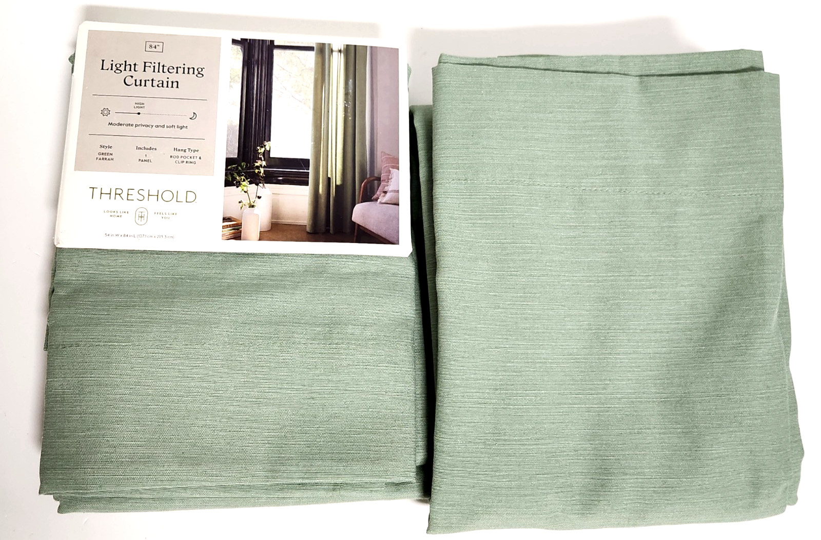 1 Pair 54×84 Threshold Light Filtering Sage Green Farrah Window Curtain Panels