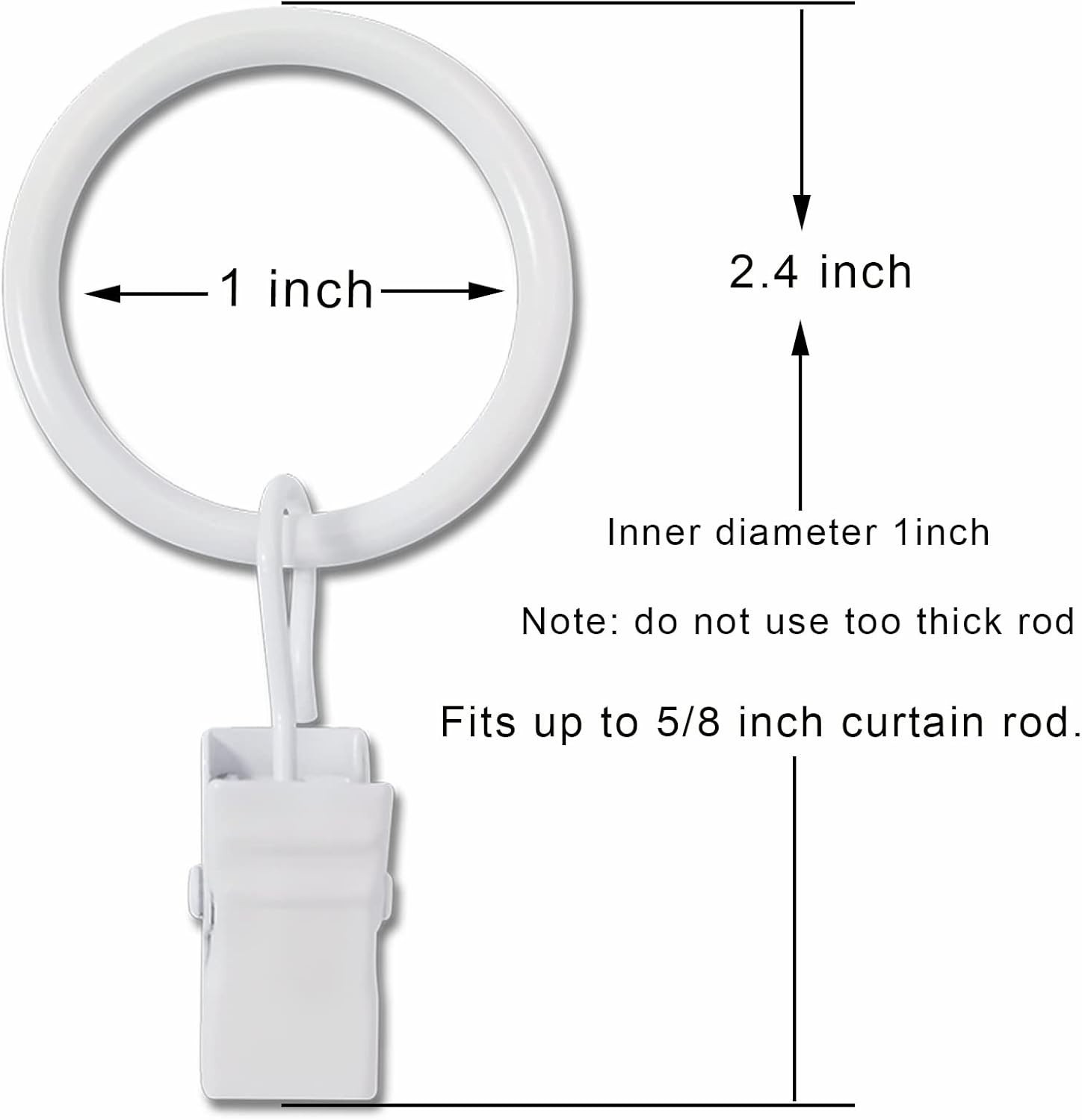 Set of 44 White Curtain Rings with Clips for Elegant Drapery Solutions