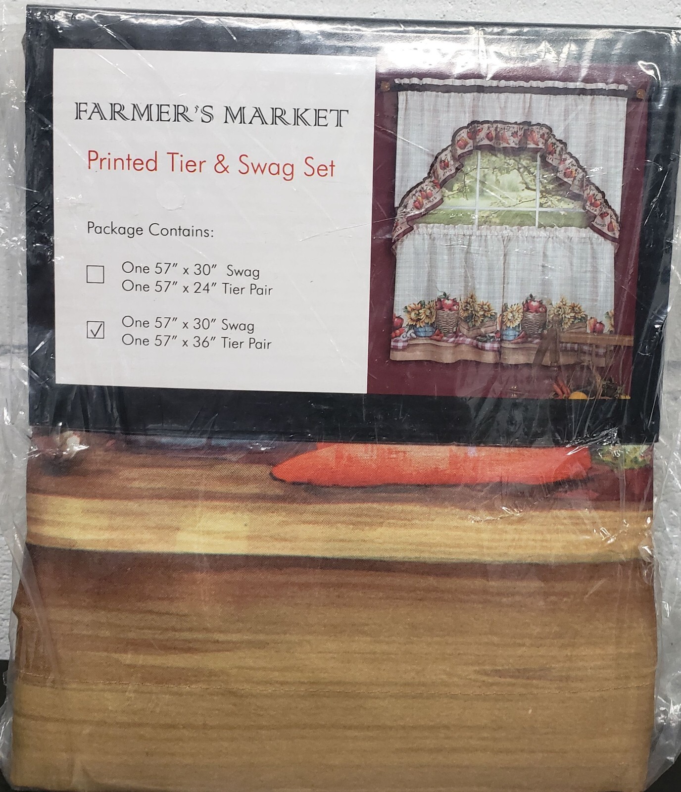 3pc Kitchen Curtains Set: 2 Tiers & Swag (57″x30″) VEGGIES FARMER’S MARKET,Achim