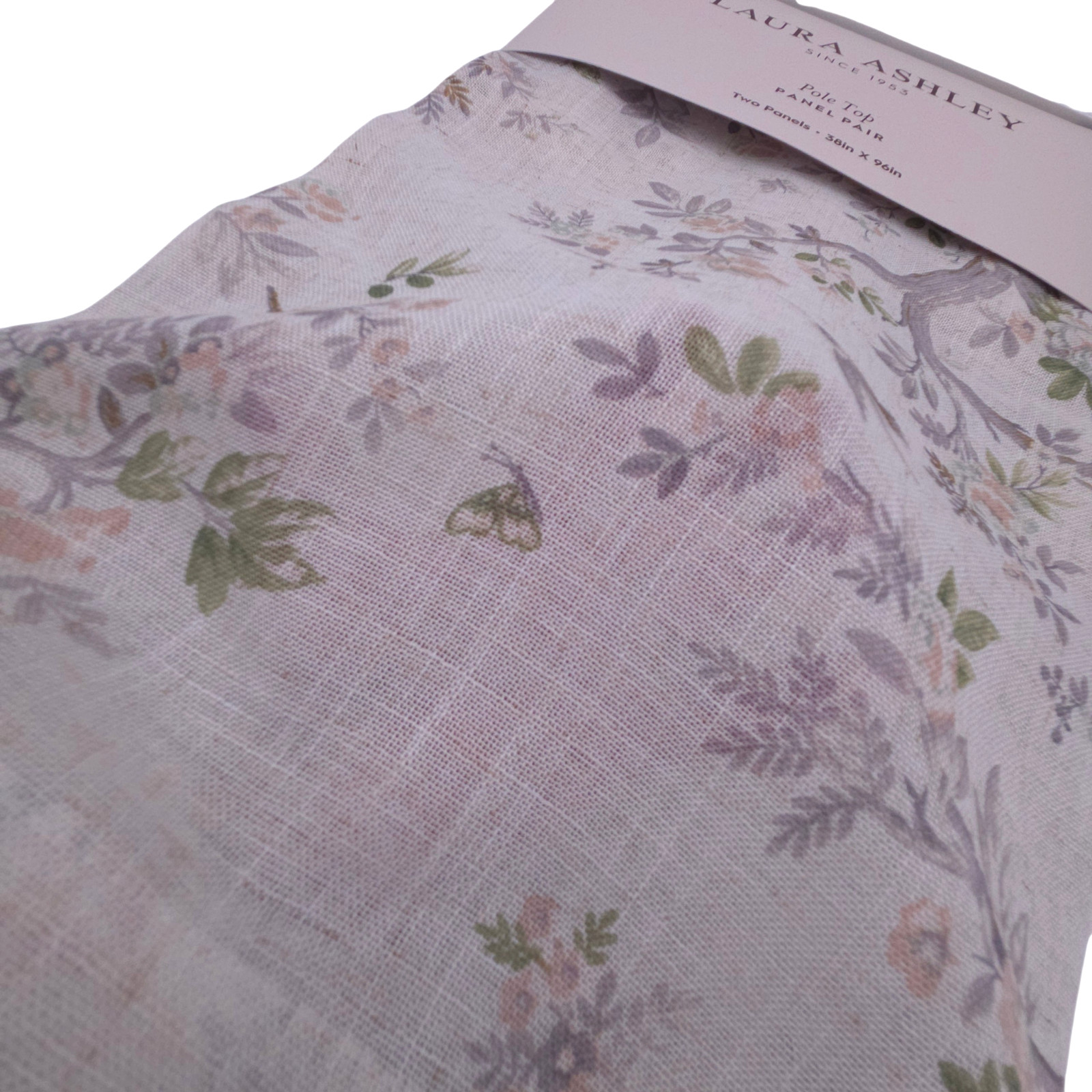 Laura Ashley Set of 4 Bird Floral Curtains 38″x96″ Linen Blend New Natural