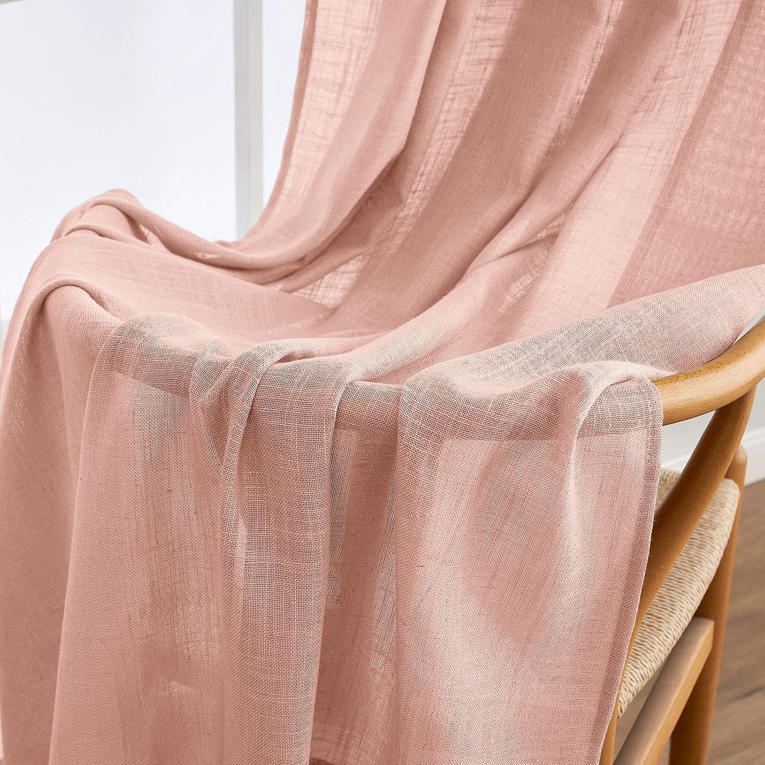 MIULEE Blush Pink Linen Curtains 84 Inch Length 2 Panels for Bedroom, Soft Thick