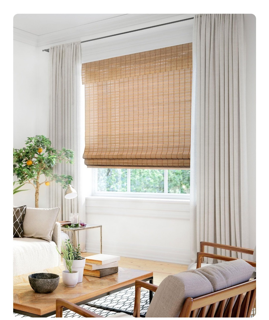 Chicology Cordless Bamboo Roman Shade Light Filtering Brown 27″W x 48″H