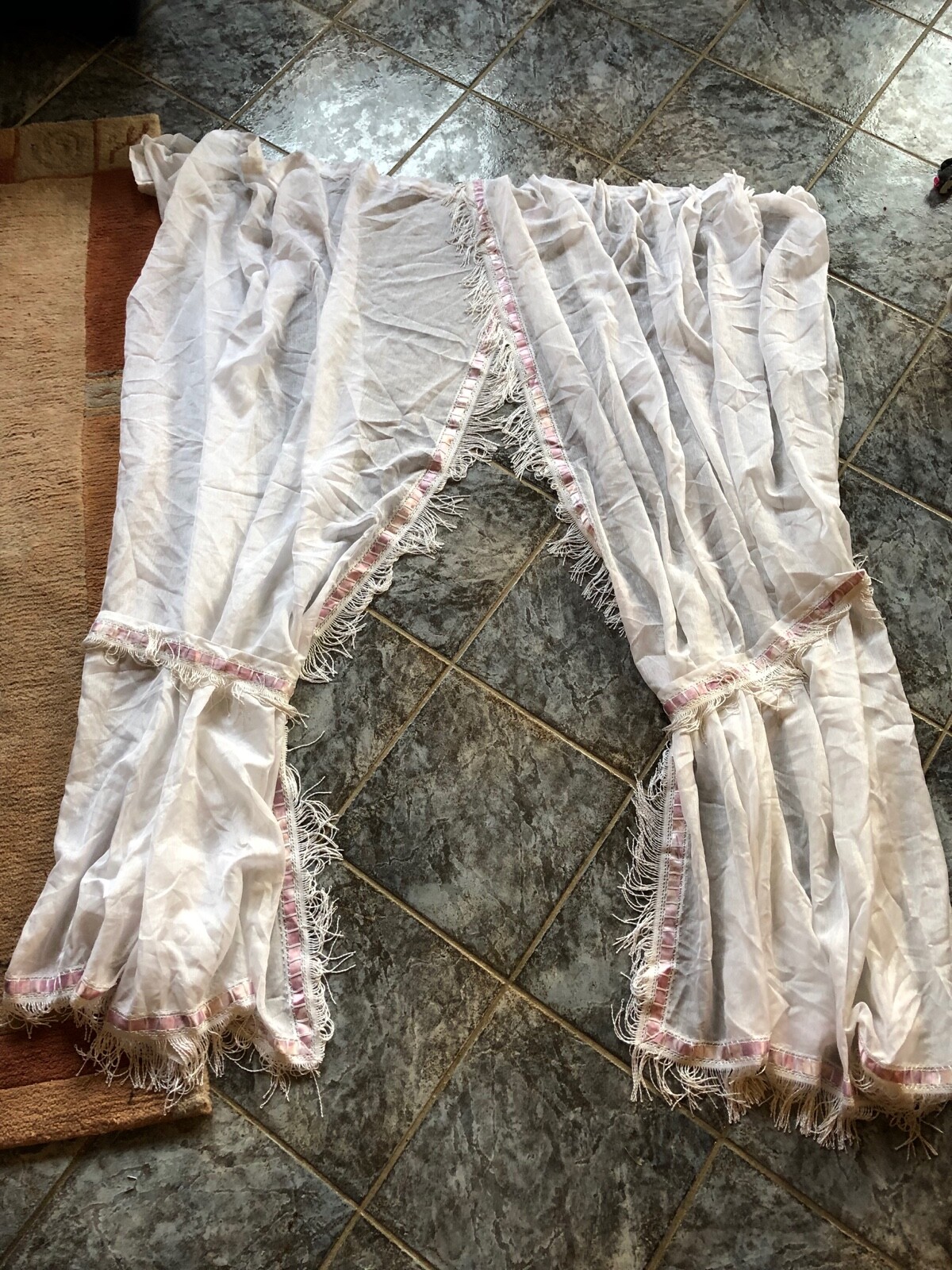 2 x Country House Scarves 165cm Wide x 170cm with Fringe Trim and Satin Ribbon