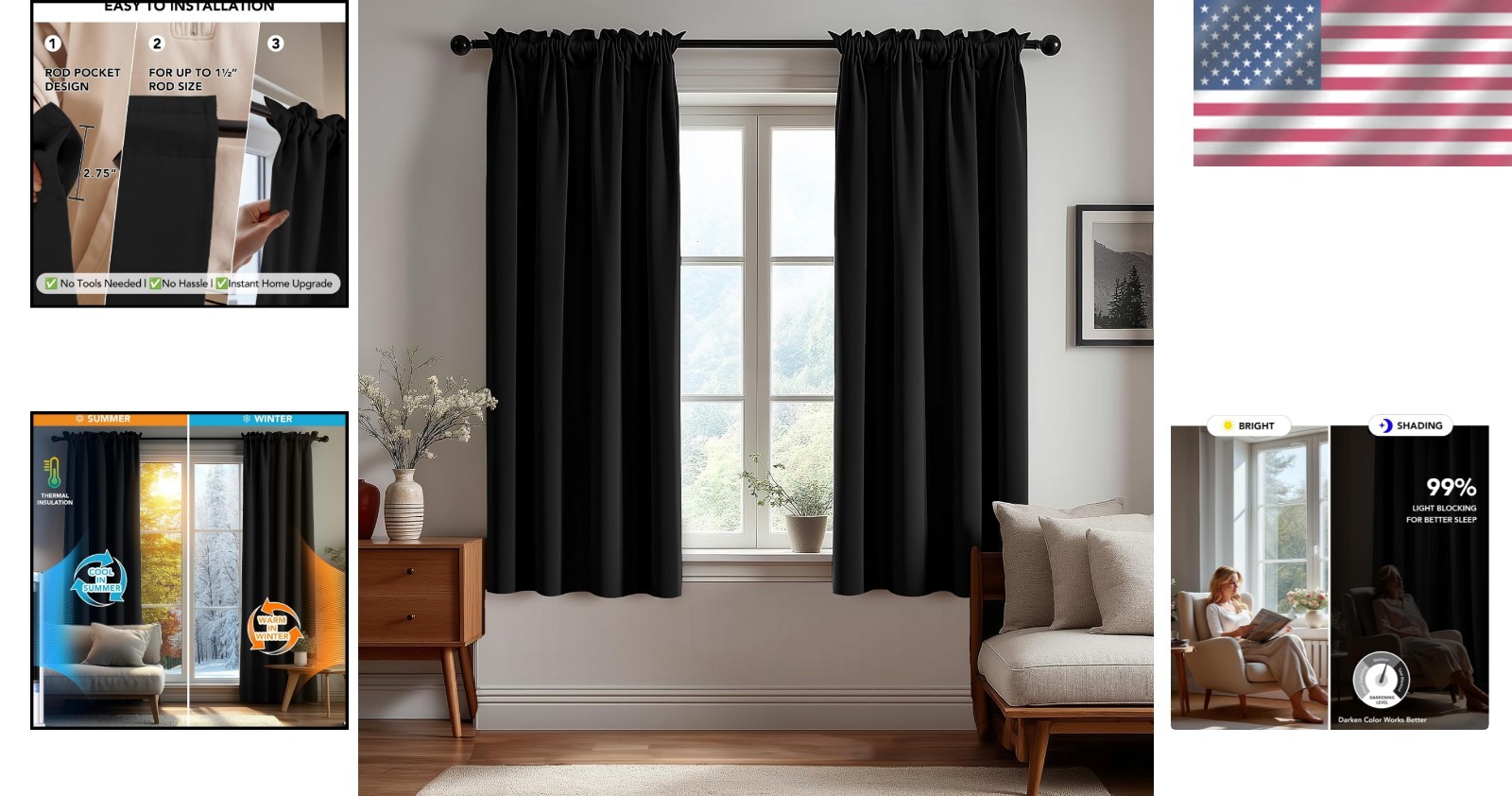 Elegant Noise Reducing Blackout Drapes – Oeko-Tex Certified 42×63 Panels, 2 Pack