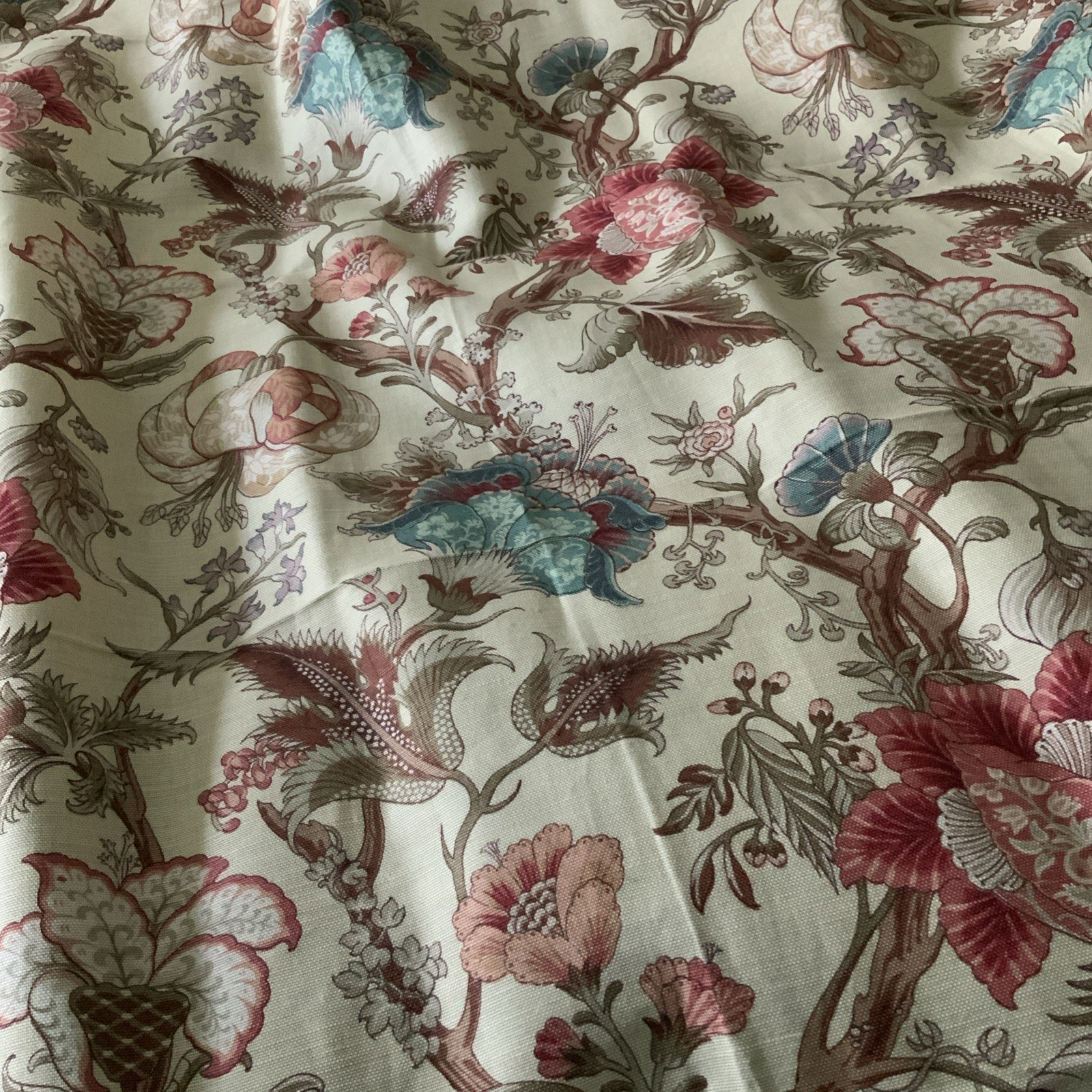 48”x88” Pair Of Handmade Jacobean Floral Curtain Panels Or Yardage (Rings Only)