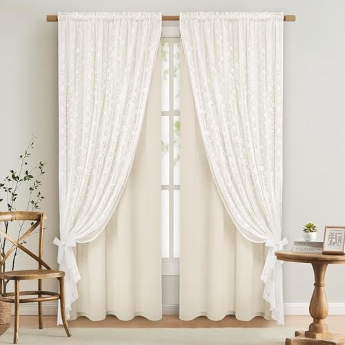 Linen Curtains for Bedroom, 52″W x 63″L (Pack of 2) Beige Light Filtering