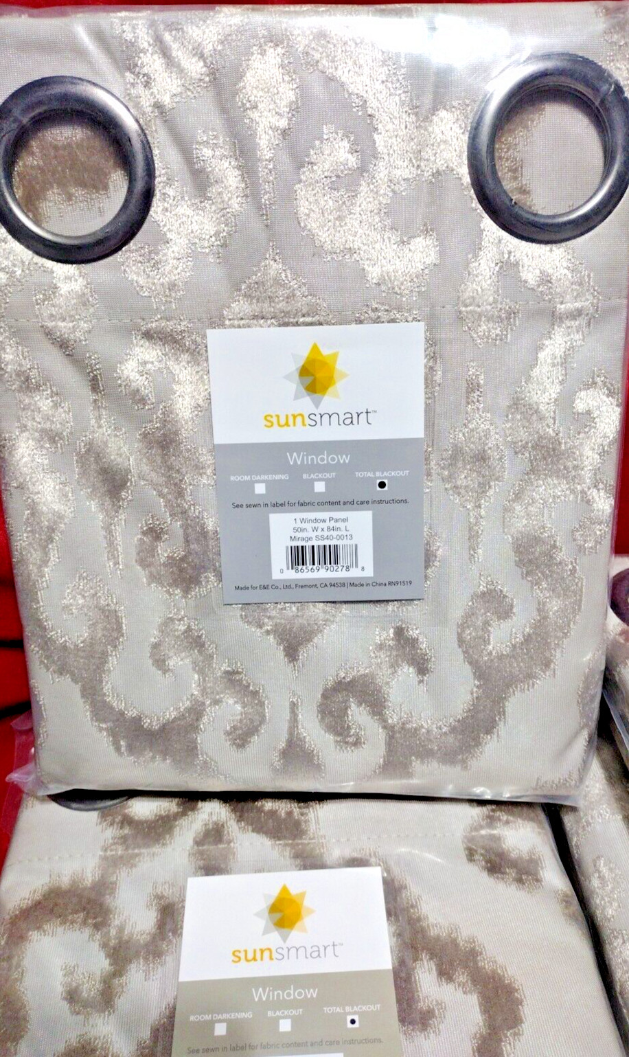 Sunsmart Mirage Damask, Grommet, Total Blackout Curtain Panel 50″ X 84″