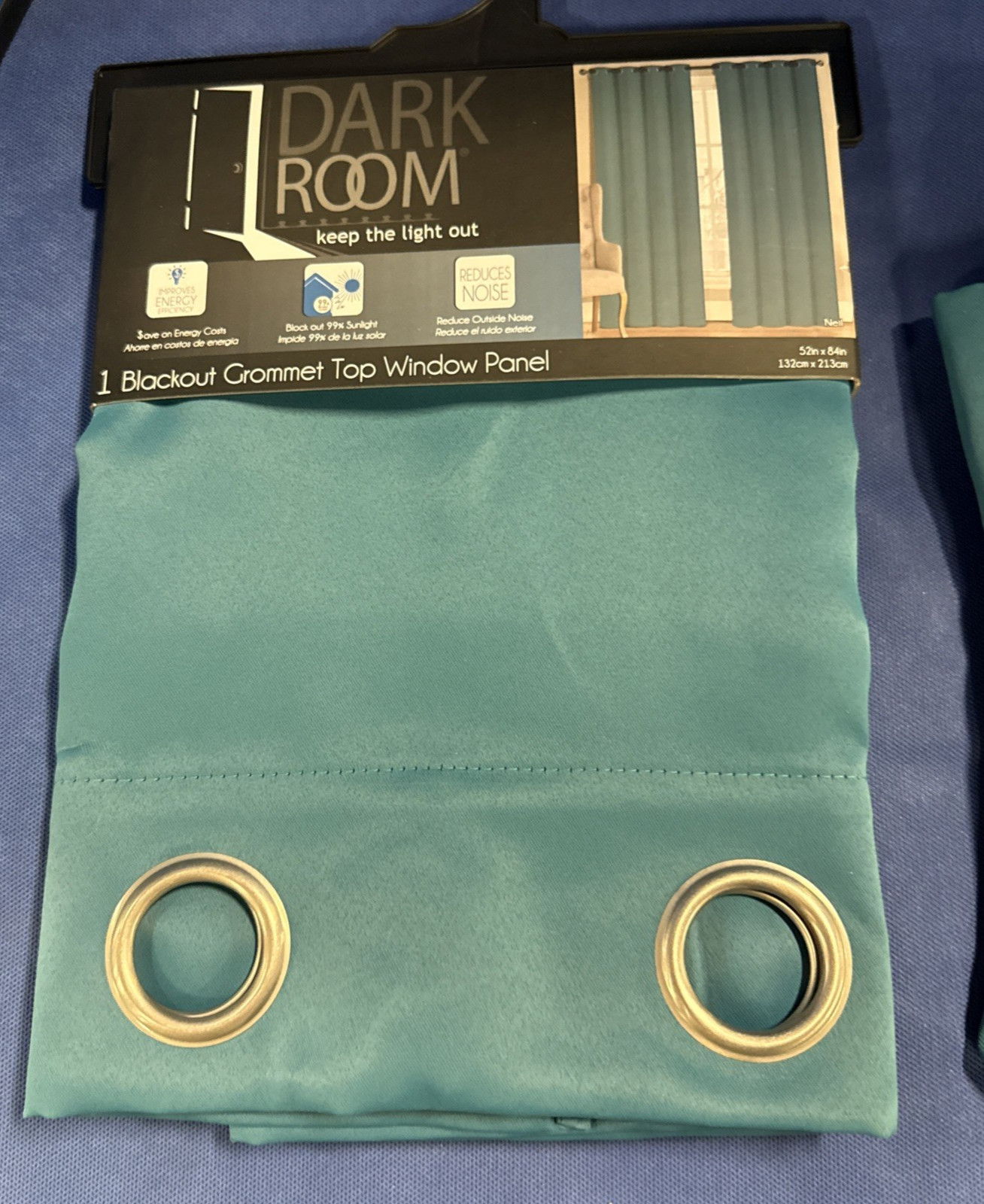 (2) Dark Room Blackout Grommet Top Window Panel Curtains 52″ x 84″, Teal Color