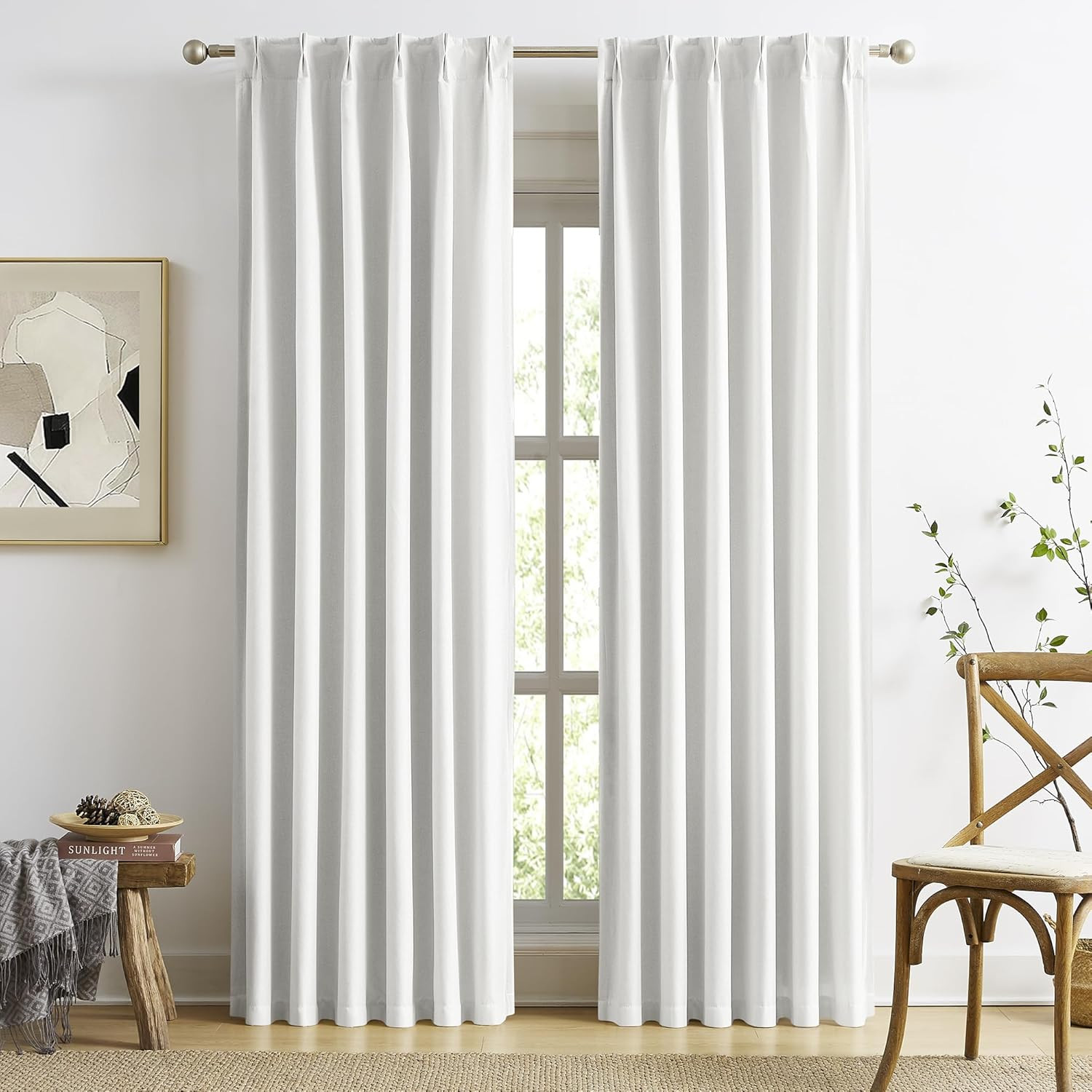 Extra Long Blackout Pleated Curtains 144″ for High Ceilings, Greyish White