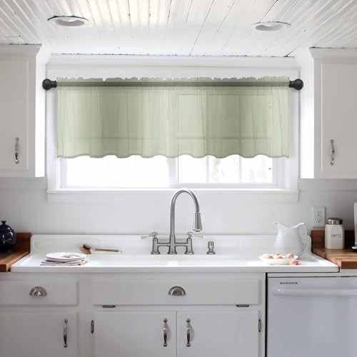 Ombre Sheer Valance, Modern Abstract Art 42″x18″ Light 42″W x 18″L Sage Green
