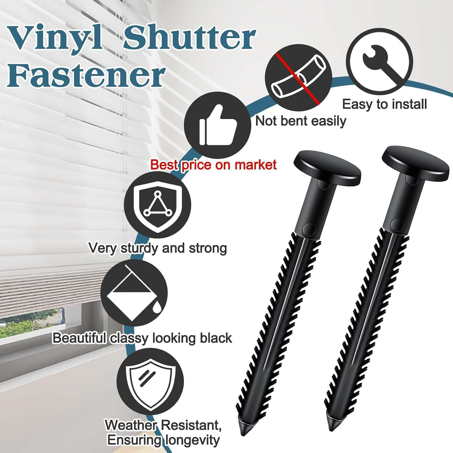 30Pcs 3 Inch Vinyl Shutter Fasteners, Black Window Shutter Panel Pegs Shutter Sc