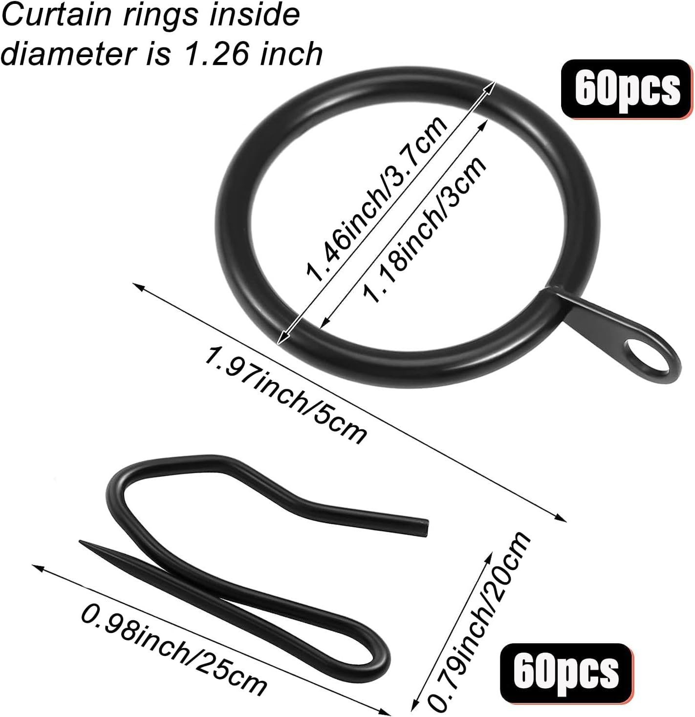 60 Pieces Metal Drapery Curtain Rings Curtain Hanging Rings and 60 Pieces Metal