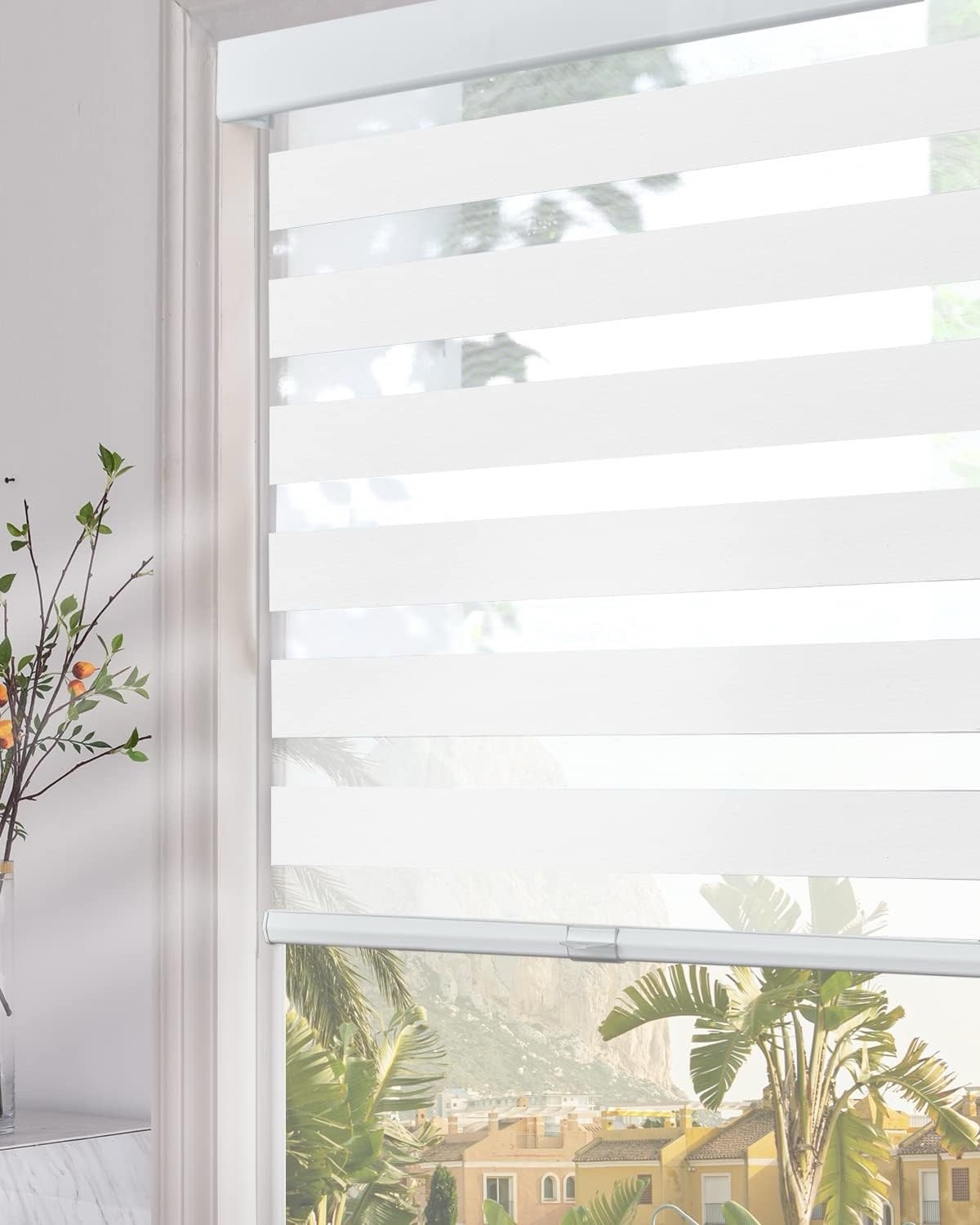 Persilux Cordless Zebra Blinds for Windows 24″ W x 72″ H White with Upgraded