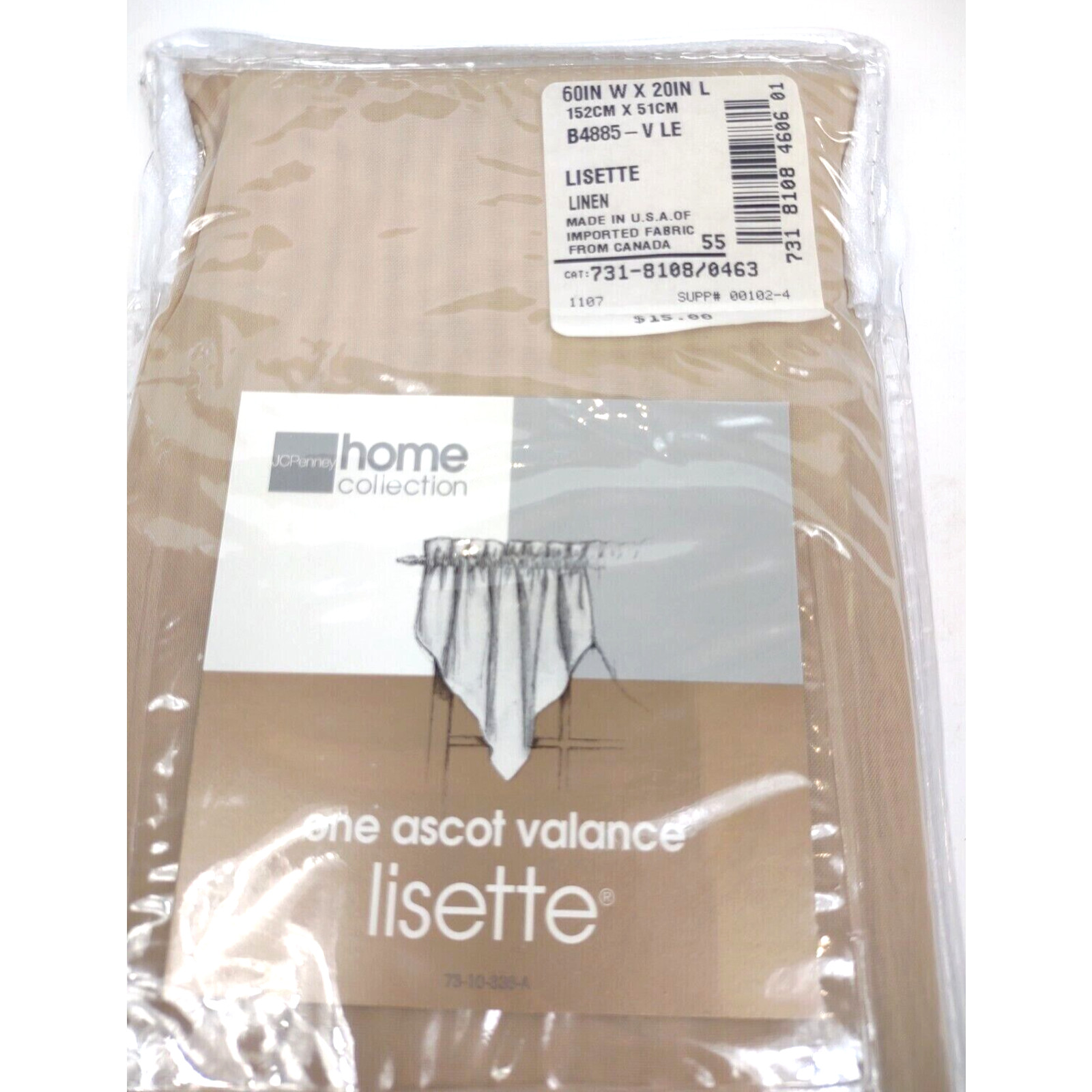 JC Penney Home Collection Lisette Ascot Valance 60″ x 20″ Brown Linen – NEW