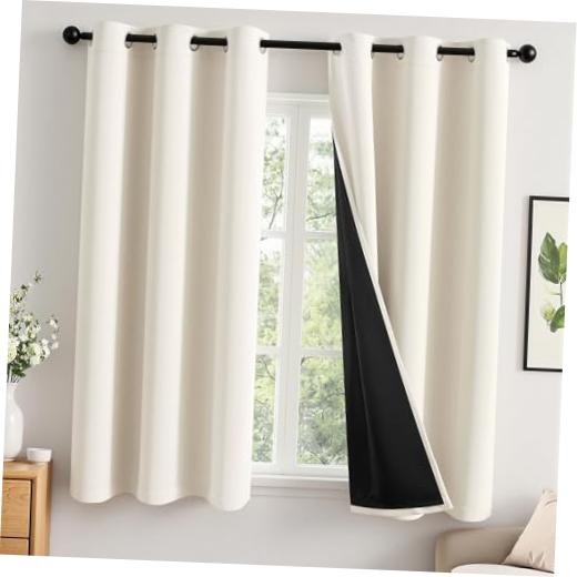 100% Blackout Curtains for Bedroom 63 Inch Long, 40″W x 63″L (Pack of 2) Cream