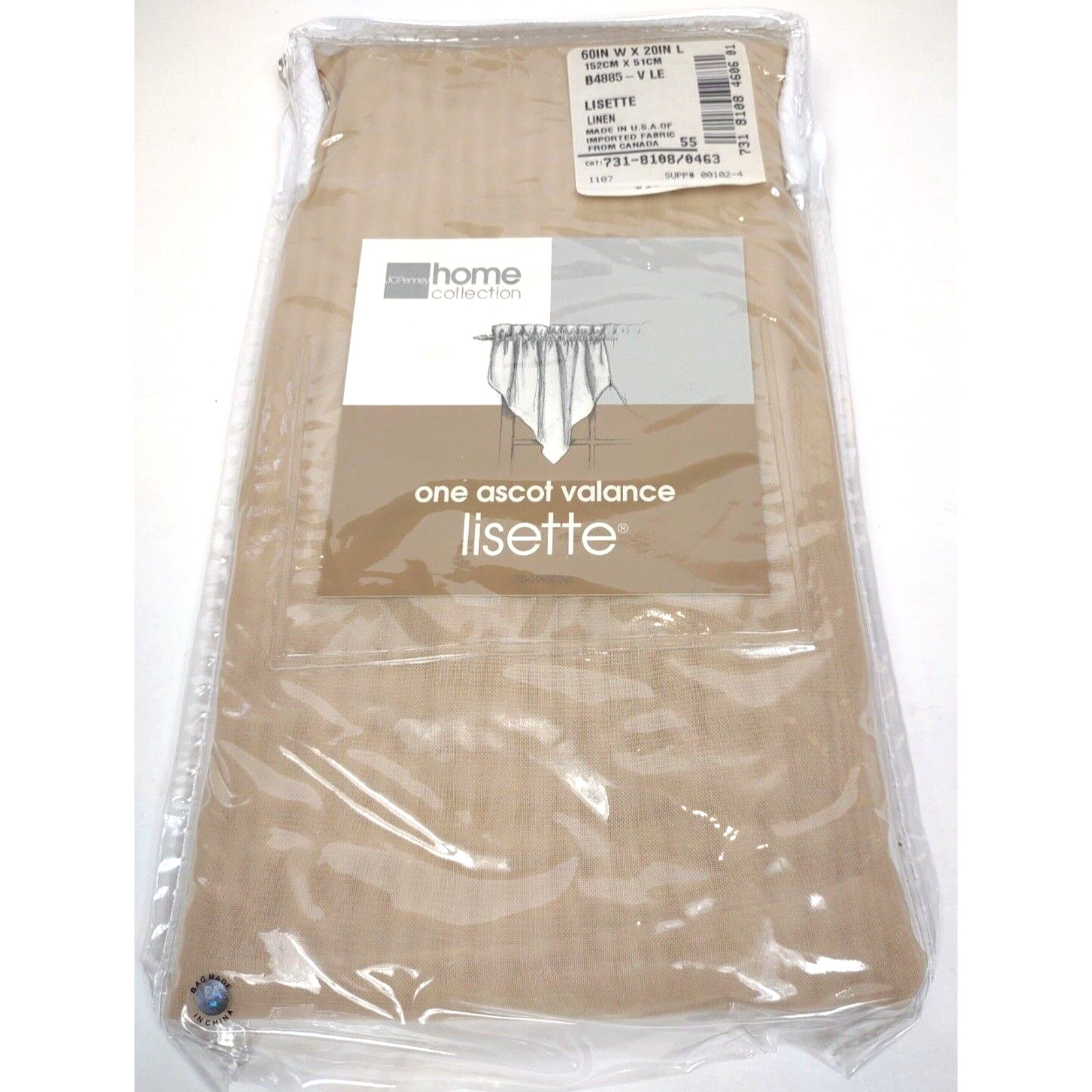 JC Penney Home Collection Lisette Ascot Valance 60″ x 20″ Brown Linen – NEW