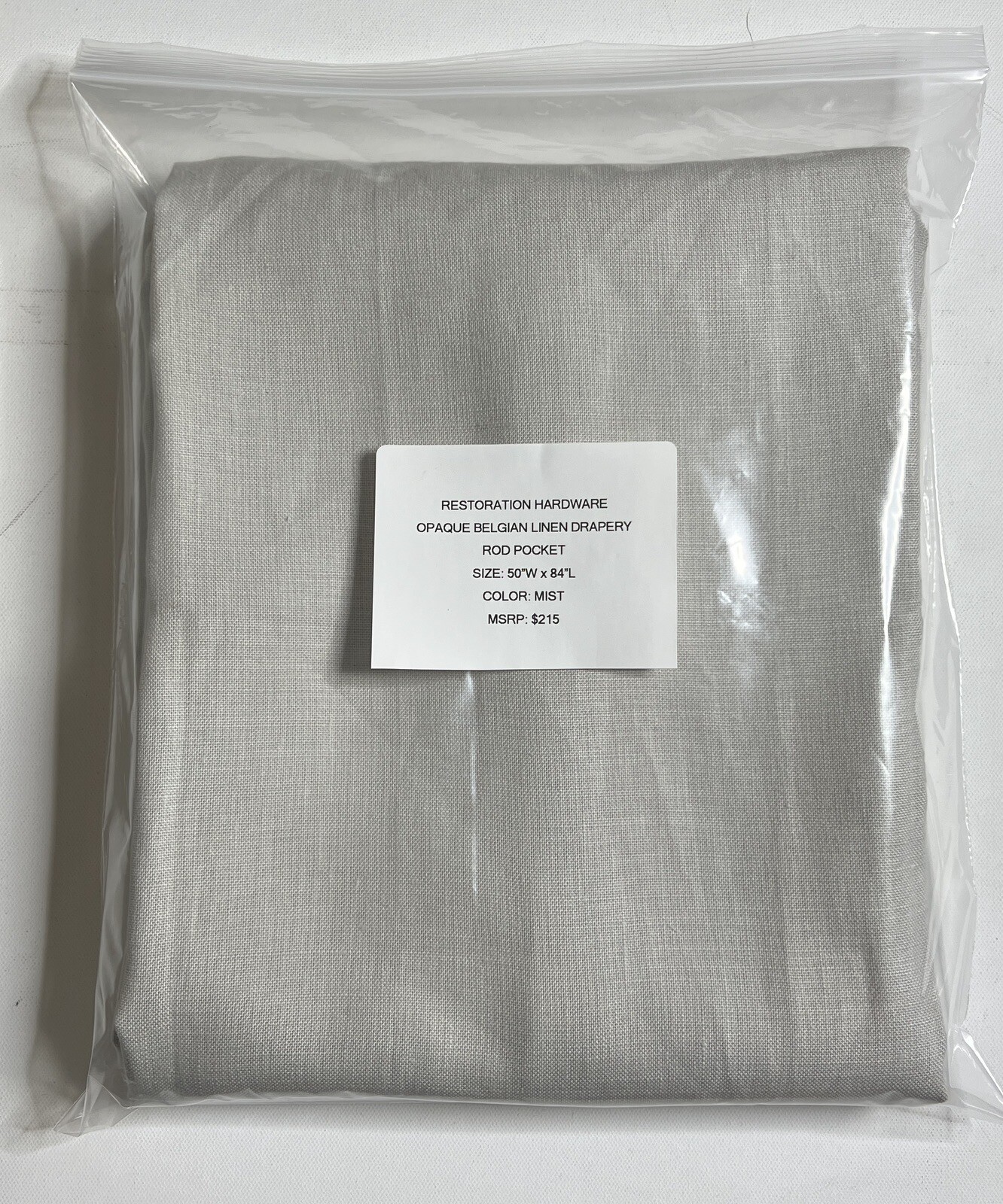 Restoration Hardware Opaque Belgian Linen Drapery RP 50″W x 84″L Mist NEW $215