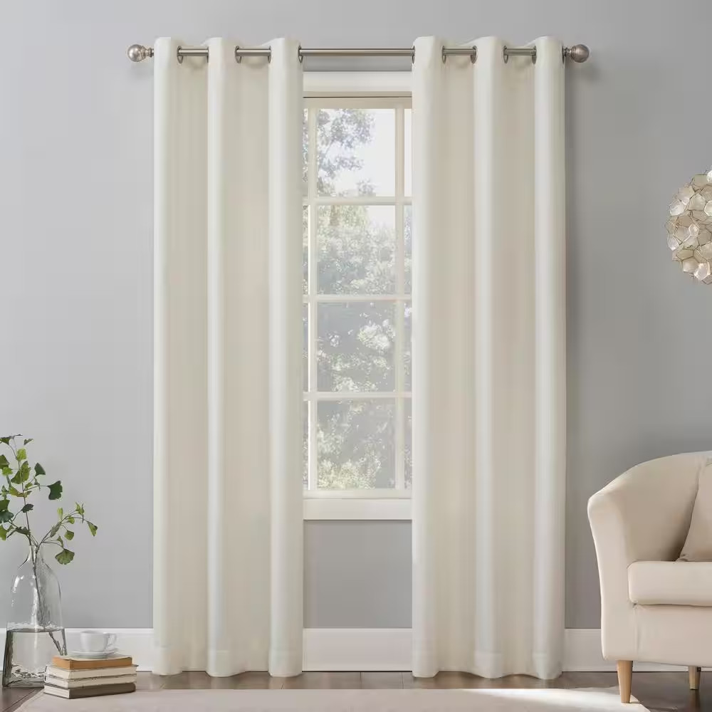 Valerie Heathered Texture Ivory Polyester 40 In. W X 84 In. L Grommet Light Filt
