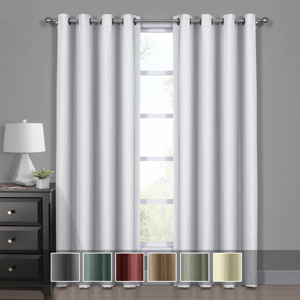 Luxury Blackout Top Grommet Jacquard Woven Diamond Window Panels Pair / Set of 2