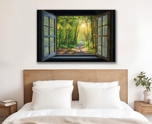 Fake Window Decal for Home Decor-Enchanting Woodland Landscape with Tall
