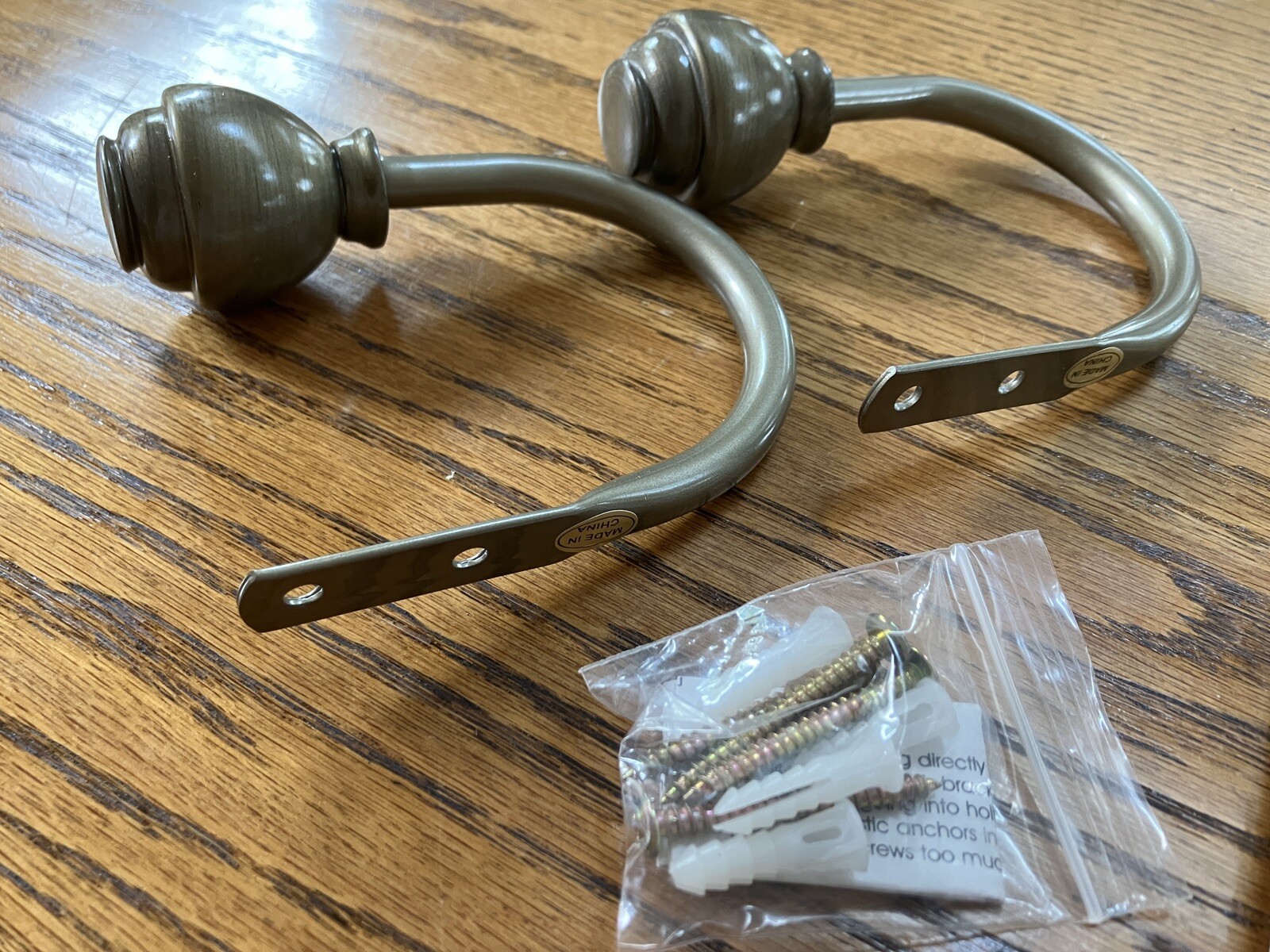 Gold/Brass Knob Drapery Curtain Holder Tie Back Hook 2 pcs & Hardware New