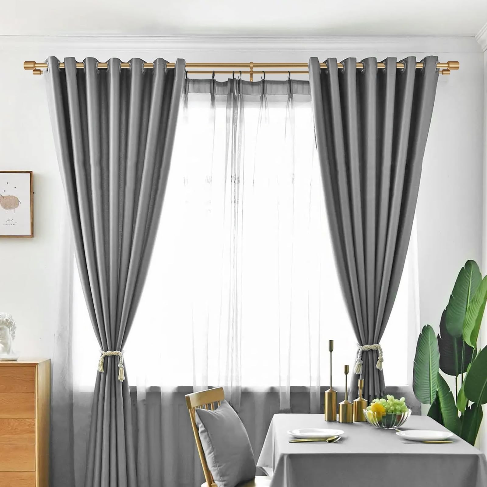 Warm Gold Double Curtain Rods, Double Drapery Rod 36-72 Inch, Decorative Curt…