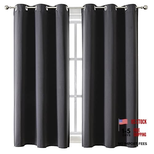Grommet Blackout Curtains for Bedroom and 42″W x 63″L (Pack of 2) Dark Grey