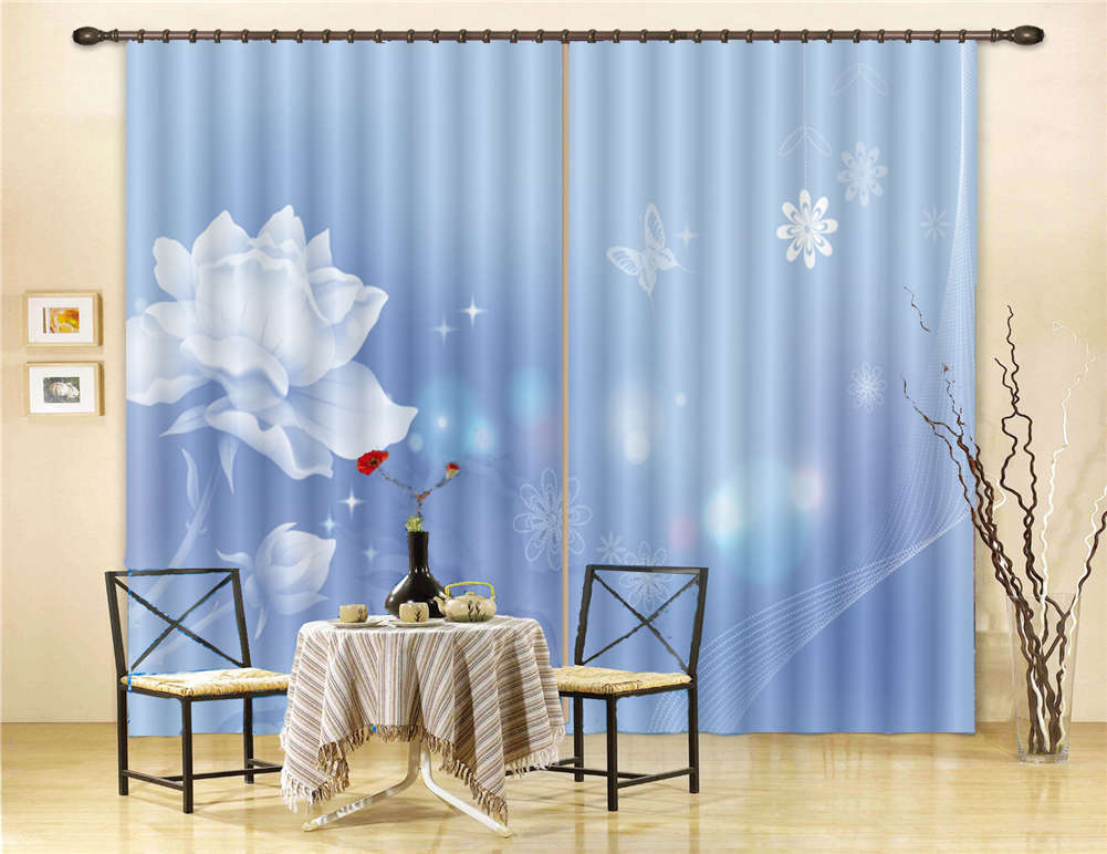 Dreamy White Flowers 3D Curtain Blockout Photo Printing Curtains Drape Fabric