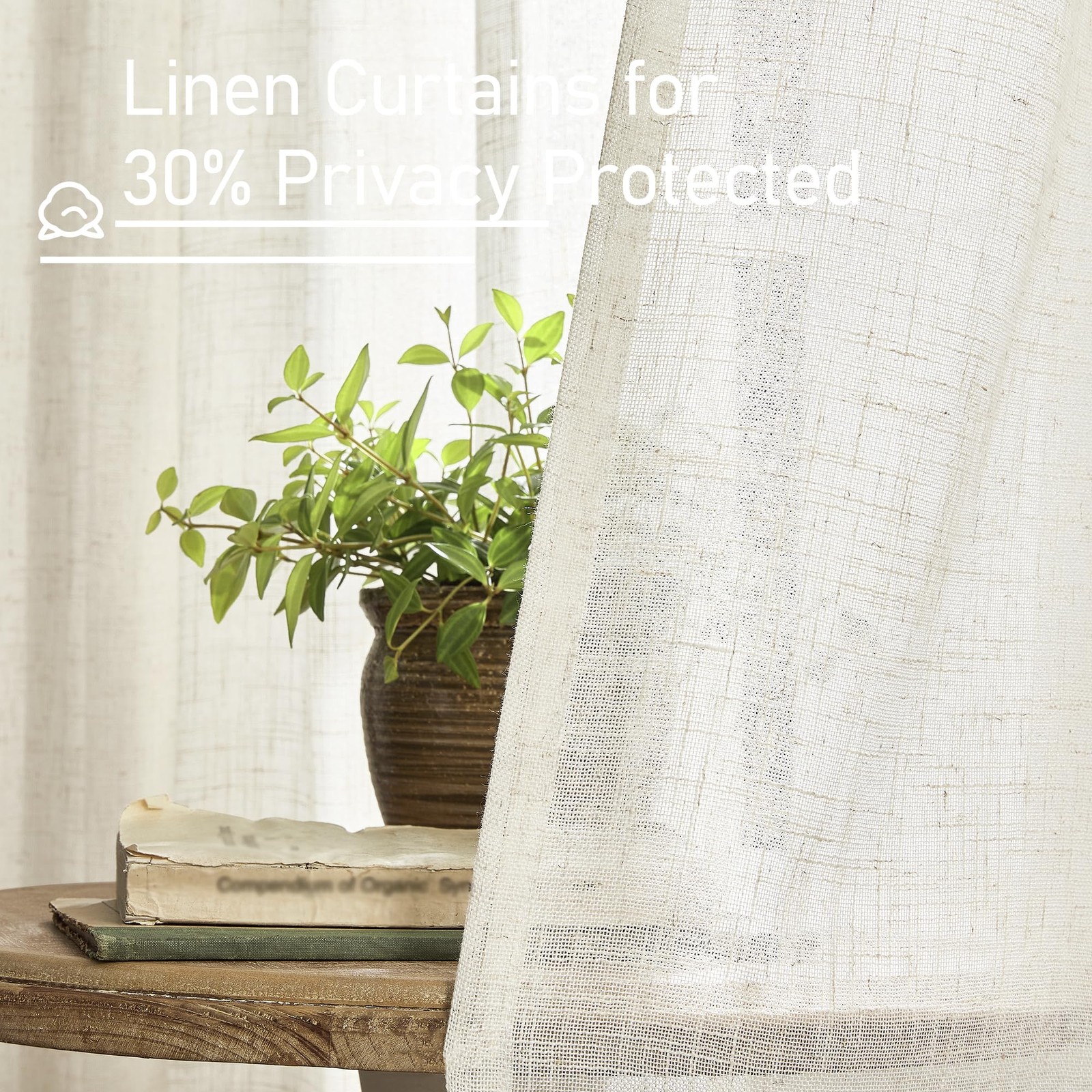 Natural Ivory Semi Sheer Linen Curtains 84 Inch Long, Cream White Light