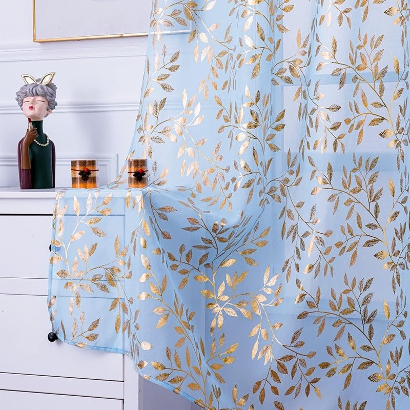 Luxury Sheer Curtains Bronzing Floral Print Window Panels Privacy Treatment New
