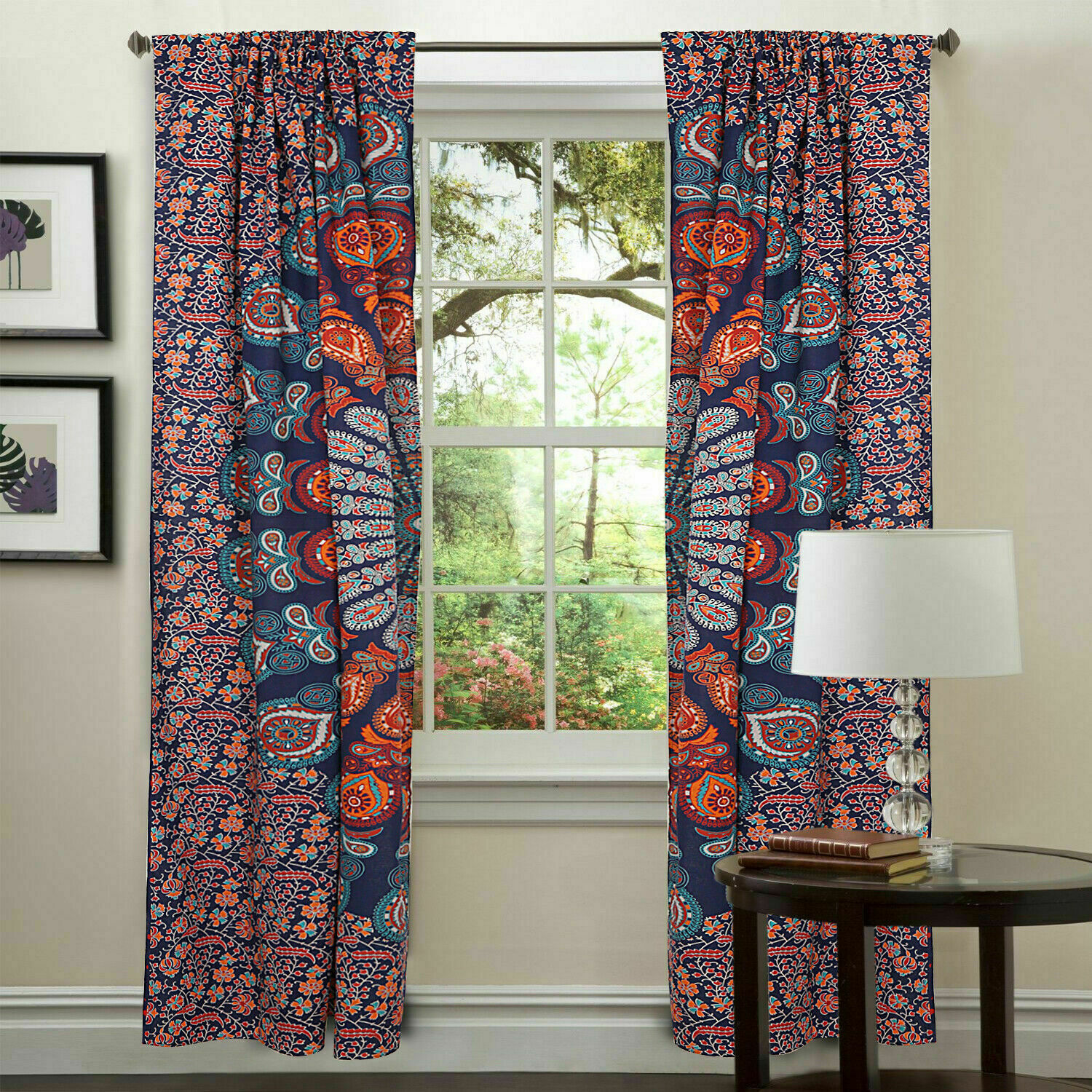 Mandala Ombre Orange Indian Mandala Curtains Bohemian Decor Panel Room Divider