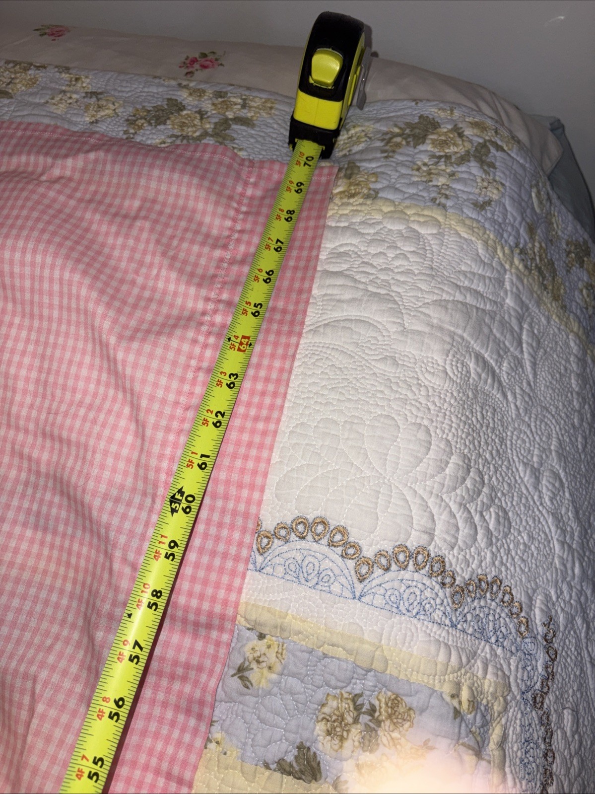 Set Pastel Pink Gingham Checked Curtains, Pretty Ruffle 70×46, Read Description