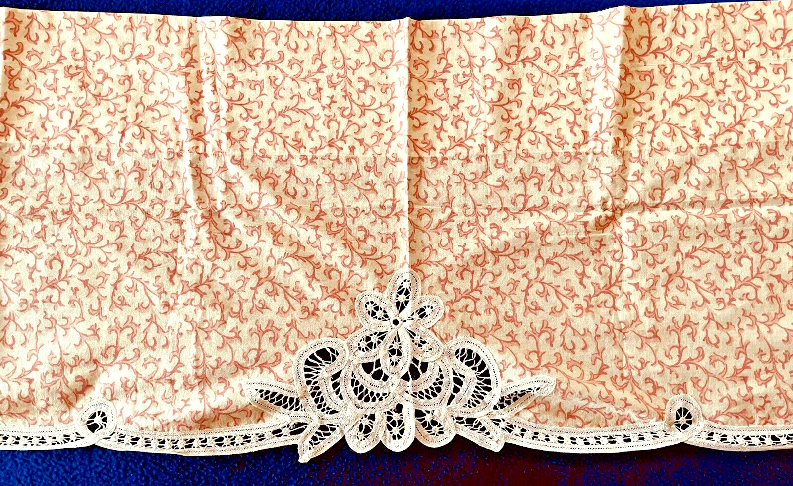 NEW! Window Valance with Battenburg Lace Accents 60” x 16”