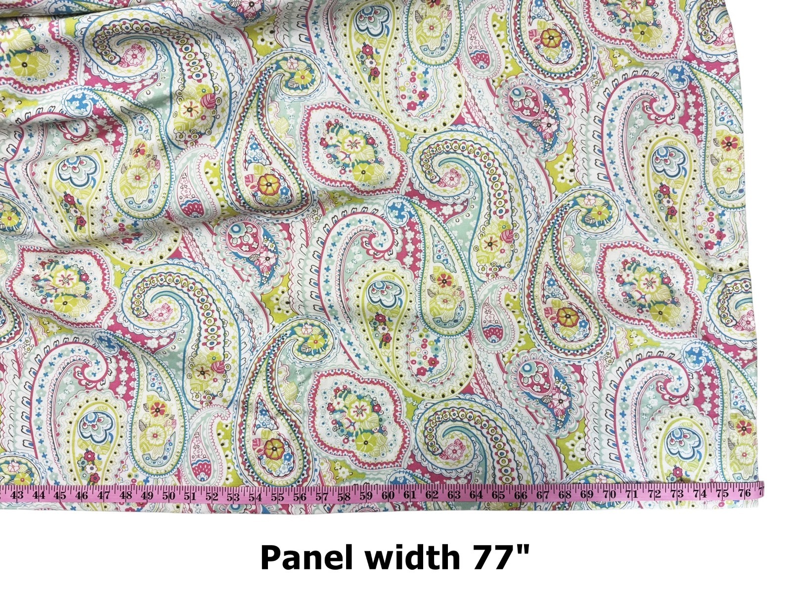 Custom Drapery Curtain Lined Panels Pink Blue Green Paisley Print 2 at 77″x102″