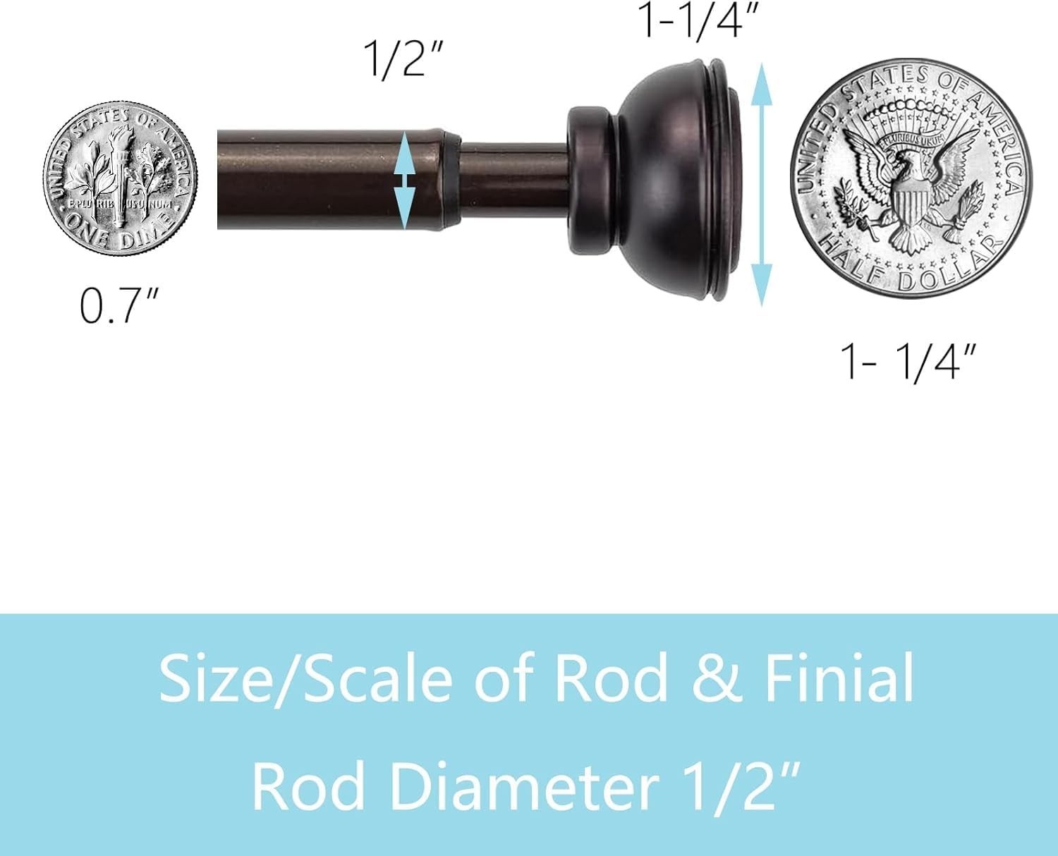 2 Pack Spring Tension Curtain Rod, 1/2- inch Decorative Tension Drapery Rod f…