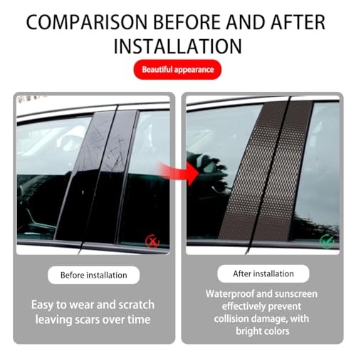 HZEL Carbon Fiber Car Window Pillar Stickers, 2PCS Waterproof Vehicle Black