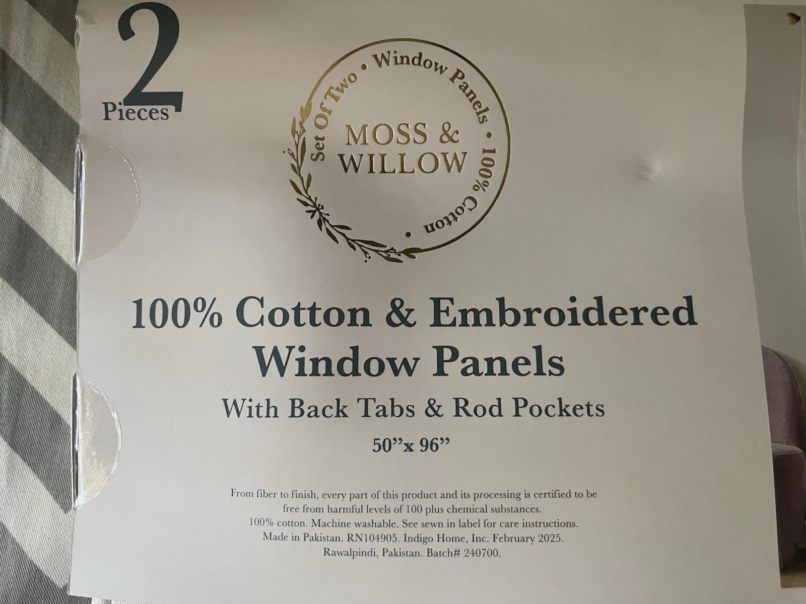 MOSS & WILLOW 100% Cotton Gold Embroidery Curtains Bows Ivory 50X96” NEW SET