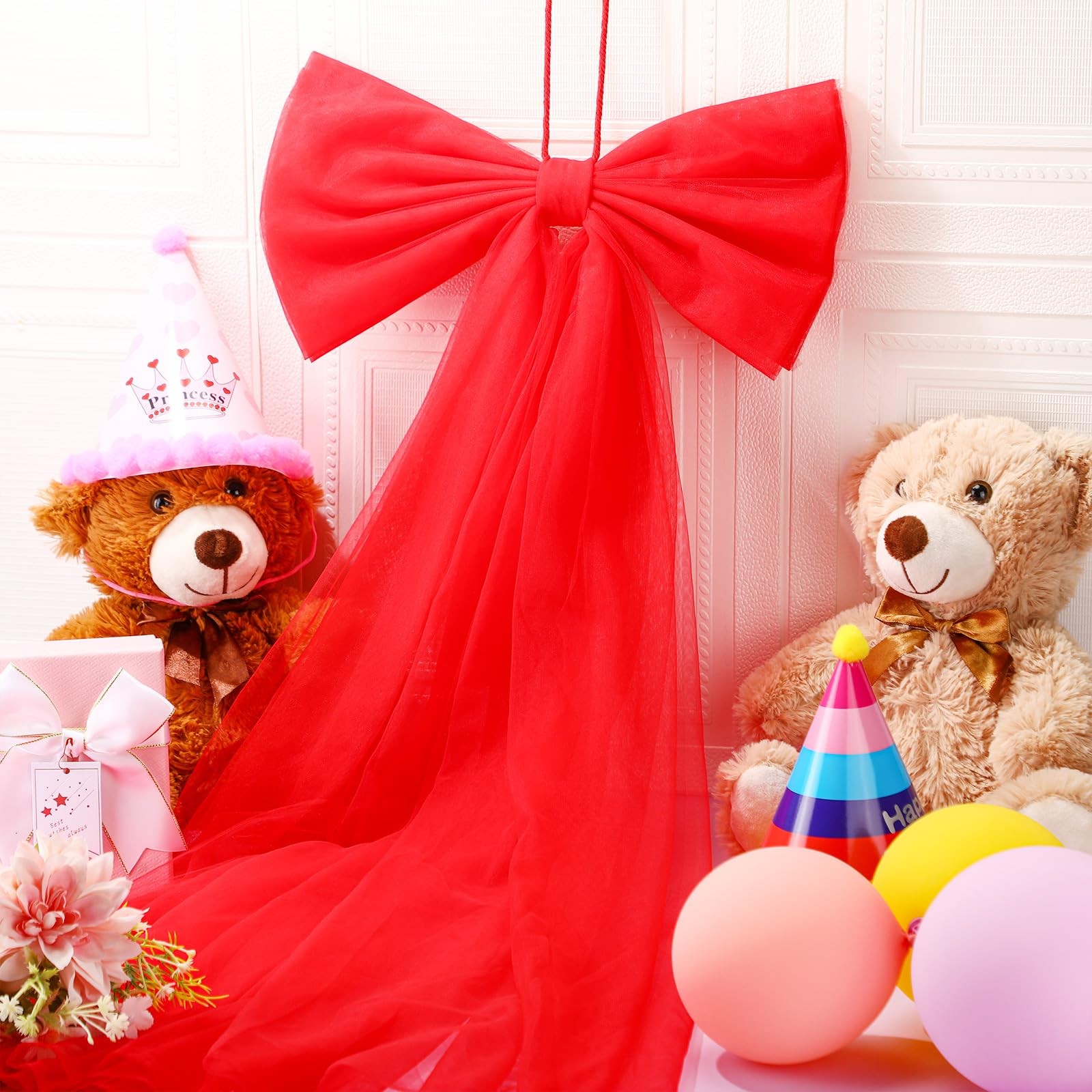 1 PCS Red Large Bow Party Decorations 13.4×28.7 Inch Giant Ribbon Wall Decor