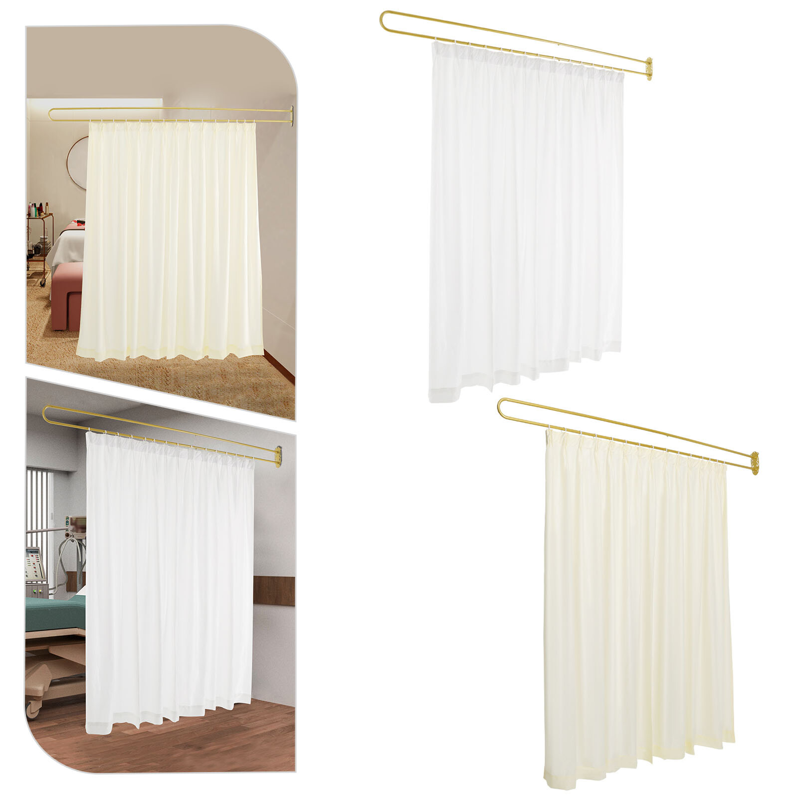Gold/White UShape Partition Curtain Privacy Partition Curtain Livingroom Divider