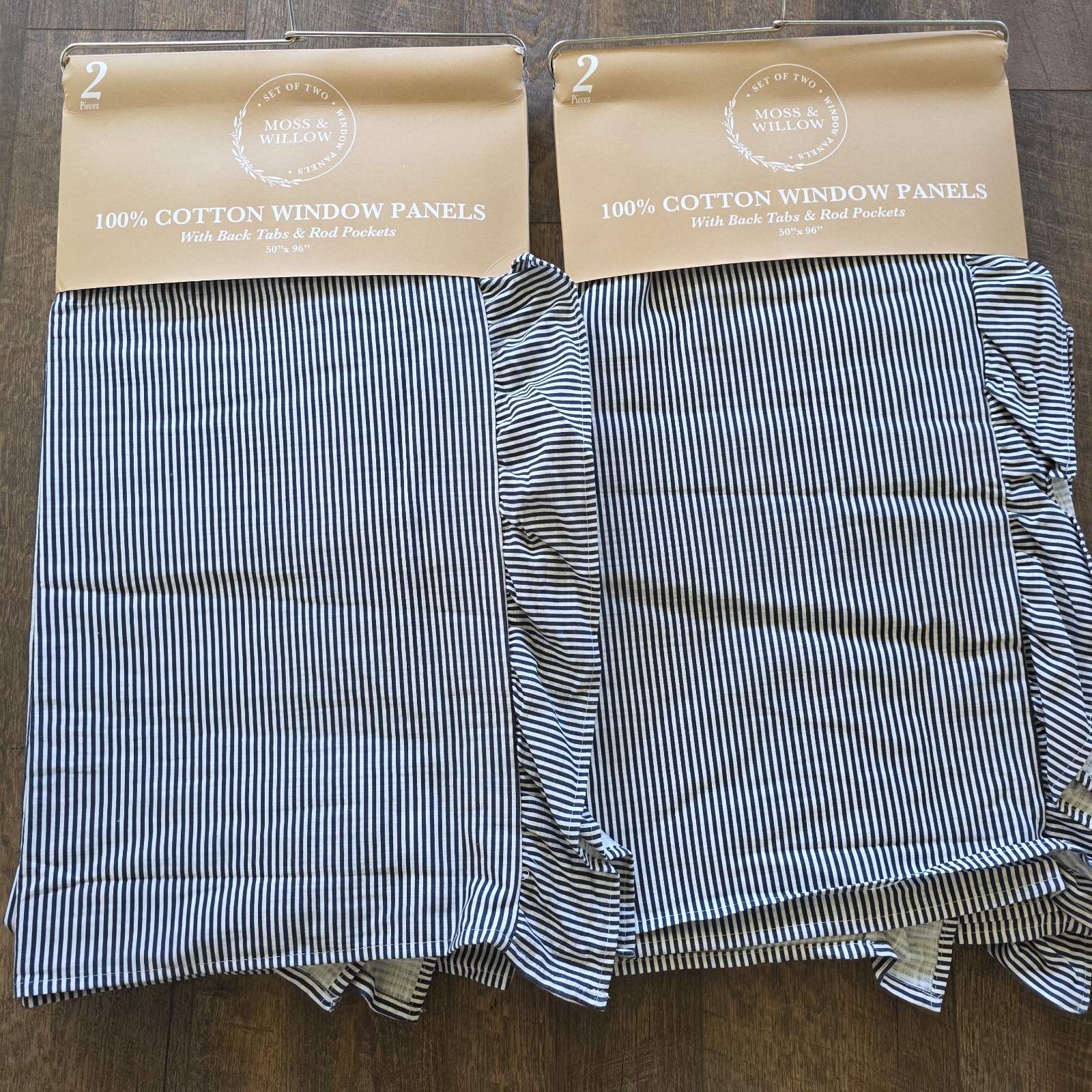 Moss & Willow Set 4 Ruffle Stripe Curtains 50×96 Navy Farmhouse Drapes
