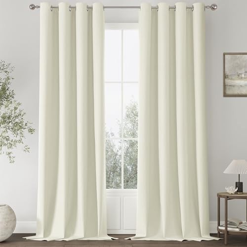 100% Blackout Iovry Solid Curtains 96 Inches 52″W x 96″L (Pack of 2) Ivory