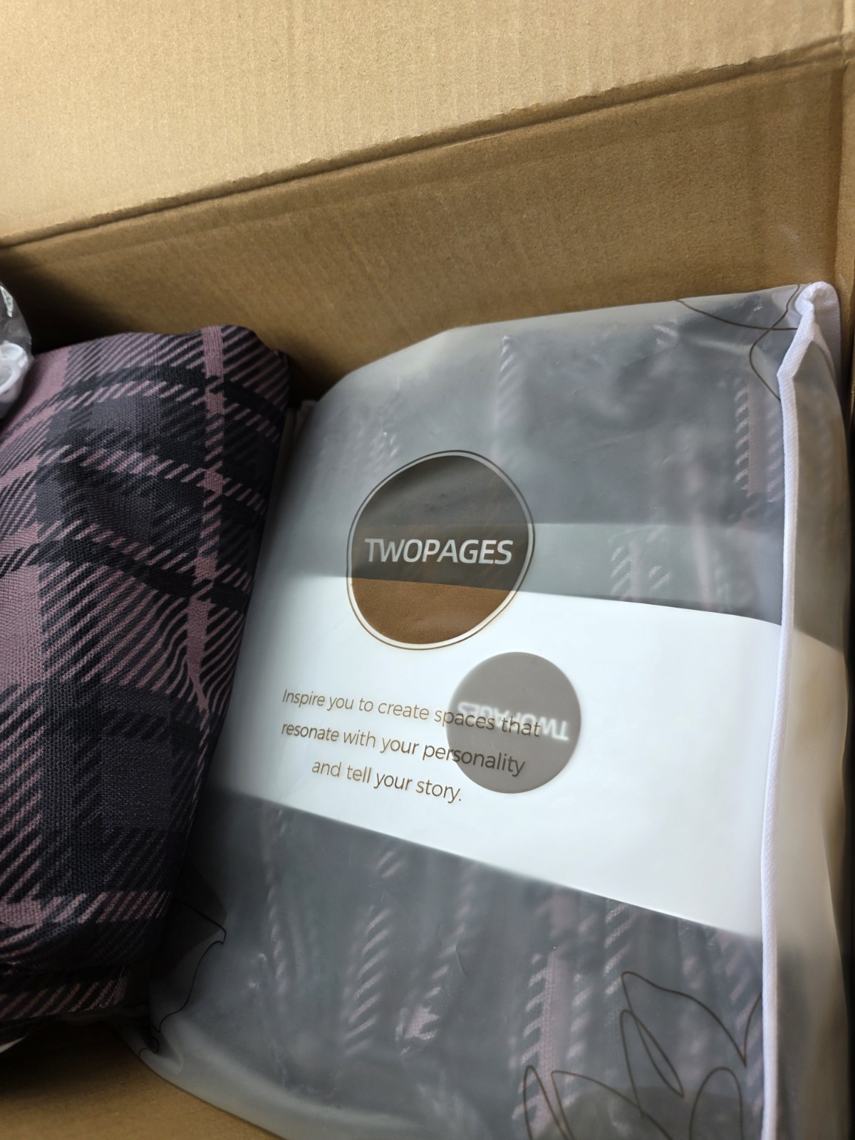 TWOPAGES Linen Blend Plaid Pinch Pleat Light Filtering Panel 42×96