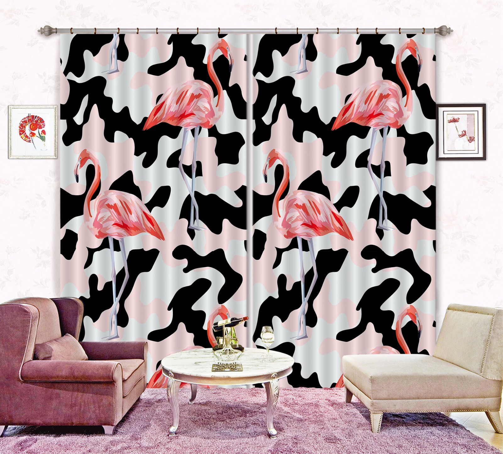 3D Pink Flamingo Pattern ZHUA2336 Photo Curtain Window Blockout Fabric Amy 2023